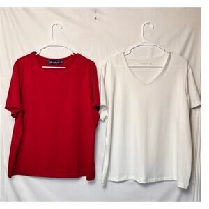Susan Graver Lot of 2 Women 1X Red/White Layering Casual Comfortable Knit Shirt